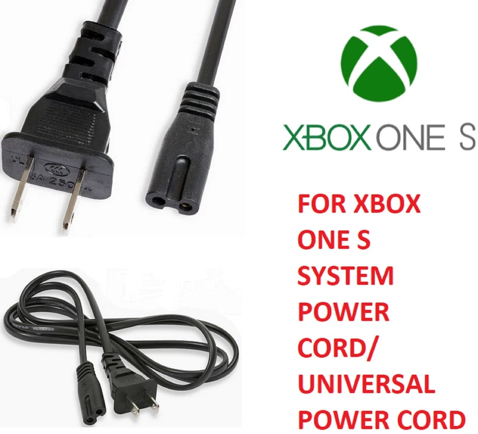  For Xbox One S 6FT PA-14 2 Slot Prong Power Cord Charging Cable Wall Plug - Image 1 of 1