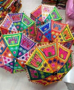 Paraguas decorativo indio bordado a mano de elefante vintage para sombrilla - Imagen 1 de 5