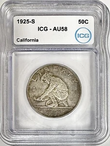 1925 S CALIFORNIA COMMEMORATIVE SILVER HALF DOLLAR ICG AU58 NEW WHITE LABEL - Picture 1 of 2