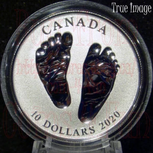 Nacidos en 2020 Bienvenido al mundo Caja de regalo de pies de bebé $10 Pure Silver Coin Canadá - Imagen 1 de 5