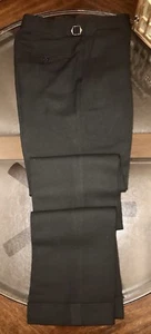 Ralph Lauren Purple Label Pants 100% Wool BLACK Side Tabs Flat Front Sz 32 ITALY - Picture 1 of 6