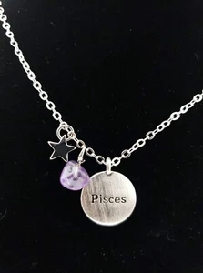 Pisces Zodiac Gemstone Astrology Constellation Horoscope Pendant Necklace - Picture 1 of 4