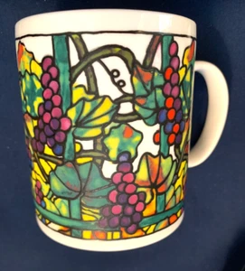 Chaleur Tiffany inspiriertes Buntglas "Traubenlaube" 14 Unzen Kaffee Tee 4" Becher - Bild 1 von 6