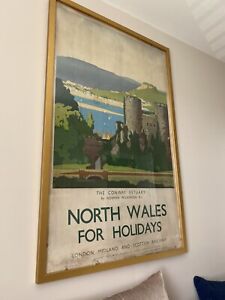 Original 1930s LMS London Midland & Scottish Railway Poster North Wales Conway