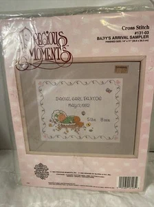 1983 VTG Counted Cross Stitch Kit Precious Moments Baby's Arrival Sampler 5225F - Picture 1 of 6