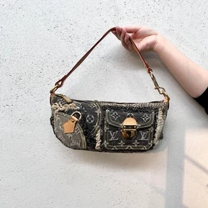 RARE☆☆☆Auth LOUIS VUITTON Monogram Denim Pouch Grip Shoulder Bag - Picture 1 of 14