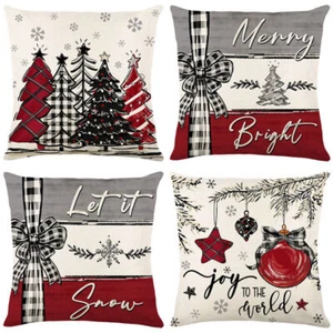 4pcs Christmas Cushion Covers Printed Square Sofa Pillow Case Xmas Home Decor - Picture 1 of 14