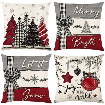 4pcs Christmas Cushion Covers Printed Square Sofa Pillow Case Xmas Home Decor - Image 1 of 4