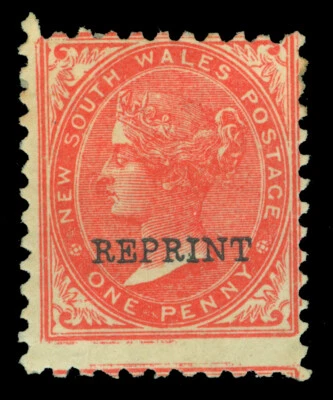 NEW SOUTH WALES 1882  Queen Victoria  1p red  Scott # 61  ovpt. "REPRINT"  - Image 1 of 2