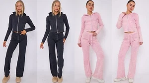 UK Women Ribbed Zip Through 2 Piece Lounge Wear Casual Set Ladies Suit Tracksuit - Picture 1 of 15