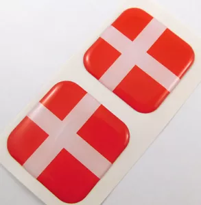 Denmark danish flag Square Domed Decal Emblem car bike gel stickers 1.5" 2pc. - Imagen 1 de 2