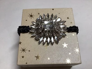 Chicos Bracelet Black Braided Stretch Clear Rhinestone Star Burst Vtg. Free Ship - Picture 1 of 4