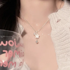 Collares colgantes pentagrama estrella perla dulce lindo titanio acero Harajuku - Imagen 1 de 8