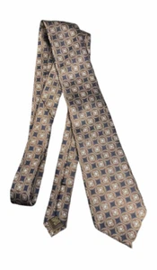 Tasso Ella Handmade Silk Tie Blues & Brown Geometric Pattern - Picture 1 of 8