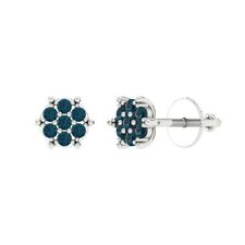 0.28Ct Round Cut Studs Natural London Blue Topaz White Gold Earrings Screw back