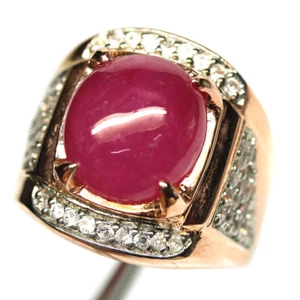 925 Plata de Ley 12 x 13Mm. Rosa Rubí & Circonita Hombres Joyería Anillo Talla - Imagen 1 de 4