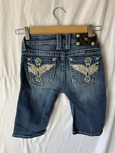 Miss Me Shorts Girls 10 Sequin Angel Wing Flap Pockets Blue Denim Bermuda Shorts - Picture 1 of 5