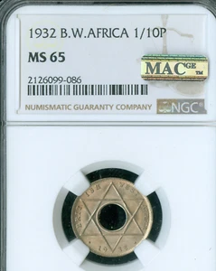 1932 BRITISH WEST AFRICA 1/10 PENNY NGC MS65 PQ MAC SPOTLESS * - Picture 1 of 2