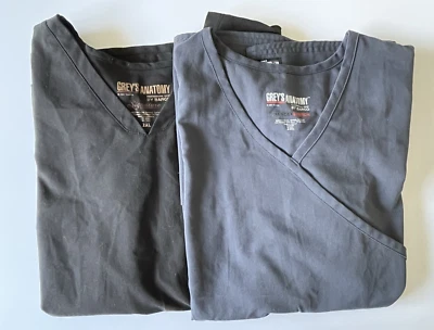 Grey's Anatomy Barco  Scrub Tops V-Neck Lot of 2 Solid Black & Gray Plus Sz 2XL - Image 1 of 4