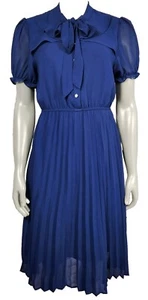 Vestido plisado retro de gasa para mujer azul medio con botones pajarita aspecto vintage - Imagen 1 de 9