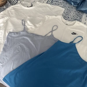 X2 White T Shirts Nike ASOS X2 Vest Tops Lilac Blue Ladies Size 14-16 - Picture 1 of 6