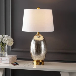 Reese 26.5" 1-Outlet Contemporary Style Iron/Glass LED Table Lamp with USB Charg - Picture 1 of 9