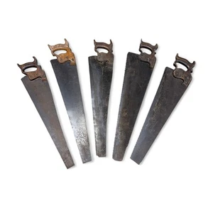 Konvolut 5 antike Vintage Holz Handsägen Handsäge Werkzeug Sägen - Bild 1 von 9