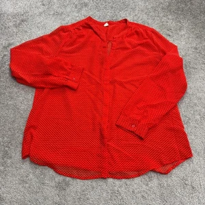 Old Navy Button Down Shirt Blouse Womens XL Red Micro Floral Chiffon Casual Top - Picture 1 of 11