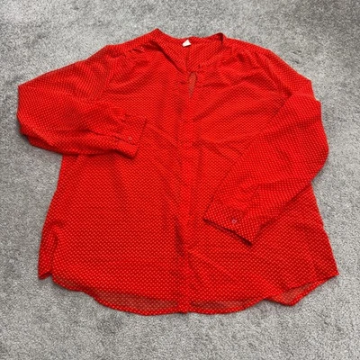 Old Navy 纽扣衬衫衬衫女式 XL 红色微花卉雪纺休闲上衣 — 第 1/4 张图片