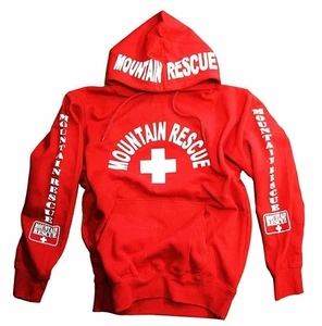 Mountain Rescue Hoodie Sweatshirt Red Men's Lifeguard Guard Skiing Shirt - Picture 1 of 2