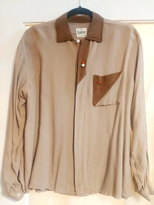 1950s Mens Gabardine Shirt by Clubman Brown color - Imagem 1 de 3