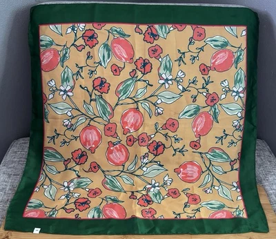 Urban Outfitters Green Pink Coral Floral Flowers Square Scarf 21" x 21" - Image 1 of 3