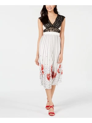 FOXIEDOX Womens White Lined Cap Sleeve V Neck Midi Party Sheath Dress XS - Image 1 of 4