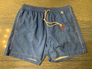 AUTHENTIC ISAIA MENS BLUE WHITE STITCHES SWIMMING TRUNKS SIZE L NEW MADE ITALY - Picture 1 of 6