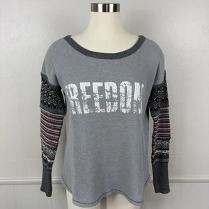 We the Free by FP Thermal Waffle Knit Top "FREEDOM" Size S Gray Grunge Knit - Picture 1 of 17