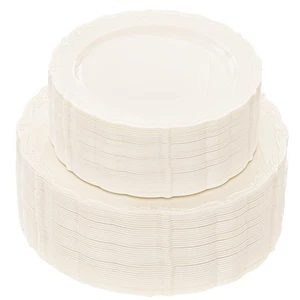 100 Pieces Ivory Plastic Plates for Party - Ivory Disposable Plastic Plates -... - Picture 1 of 9