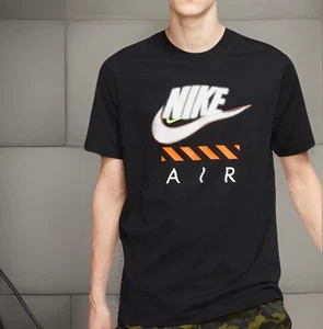 NIKE AIR T-Shirt Mens Large Black Neon Embroidered Swoosh Logo Construction Tee - Picture 1 of 9