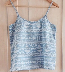 Ladies Blue Ivory Strappy Pattern Top Blouse Shirt Cotton Size 10 - Picture 1 of 1