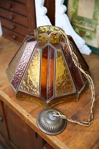 Vintage Stained Glass Hanging Light Swag Lamp Shade Ceiling Pendant Antique bar - Picture 1 of 14