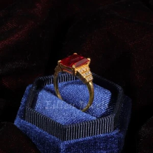 4Ct Emerald Cut Ruby Ring Ruby Engagement Ring Gold Plated Bridal Ring - Picture 1 of 5