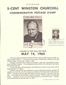 #1264 5c Póster de Estampillas de Winston Churchill - Página de recuerdos no oficial FD MC - Imagen 1 de 1