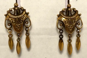 Antike viktorianische 14k Gelbgold verzierte Ohrhänger Blumenmotiv Ohrringe - Bild 1 von 12