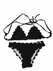 Zaful Swim Black Ruffled Edges Bikini Size M US 6 - Picture 1 of 12