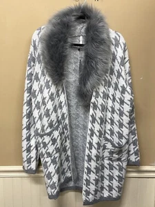 Lindi Houndstooth Faux Fur Detachable Collar Sweater Coat 8164721 Size Med NWT - Picture 1 of 7