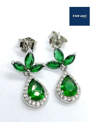Orecchini  pendenti Donna  Argento 925  zirconi bianchi e  goccia verde smeraldo - Immagine 1 di 4