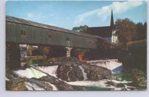Covered Bridge, Church, Waterfall, Somewhere In New England, Vintage Postcard - Picture 1 of 2