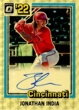 2022 Donruss Optic Jonathan India Gold Vinyl Auto Autograph #1/1 Reds 1981 Retro