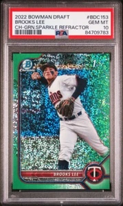 2022 Bowman Draft Brooks Lee 1st Chrome Green Sparkle Refractor /99 PSA 10 Twins - Picture 1 of 2