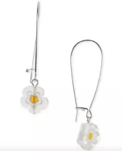 NEW STYLE & CO SILVER-TONE WHITE GLASS FLOWER THREADER DROP EARRINGS 2" NWT - Picture 1 of 4