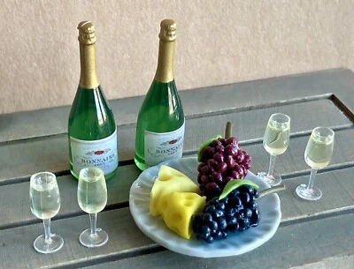 11PC Dollhouse 1:12 Scale Miniature Champagne Wine Cups Drinks Cheese Grape Set - Image 1 of 4